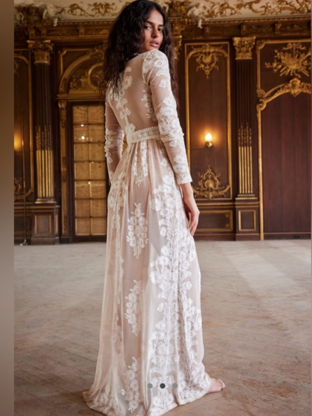 For Love & Lemons Temecula Floral Lace Maxi Dress Ivory Nude Medium Free People
